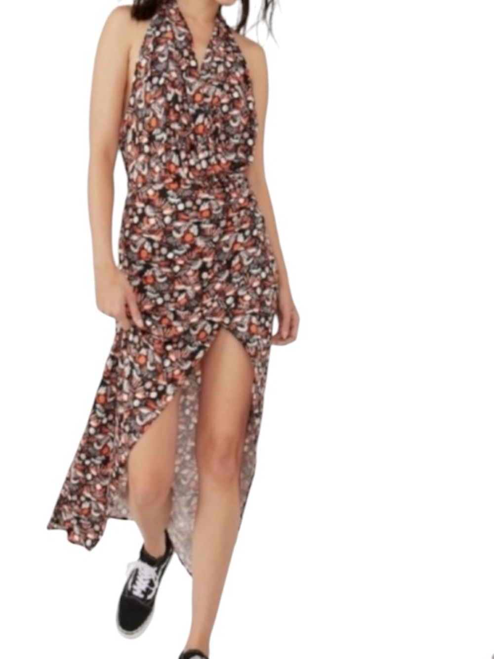 Free People Maxi Dress Halter Neck Wrap Open Back Black Combo Daria Size Medium